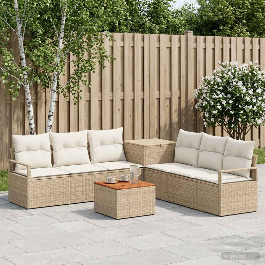 Sofa Sæt 8 stk. Beige og cremehvid Poly Rattan og Stål