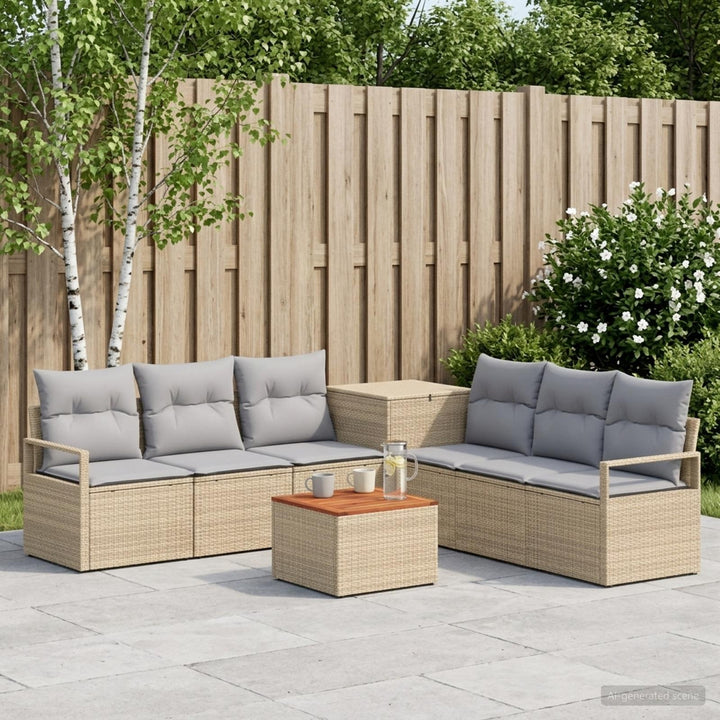 Sofa Sæt 8 stk. Beige og lys grå Poly Rattan og Stål