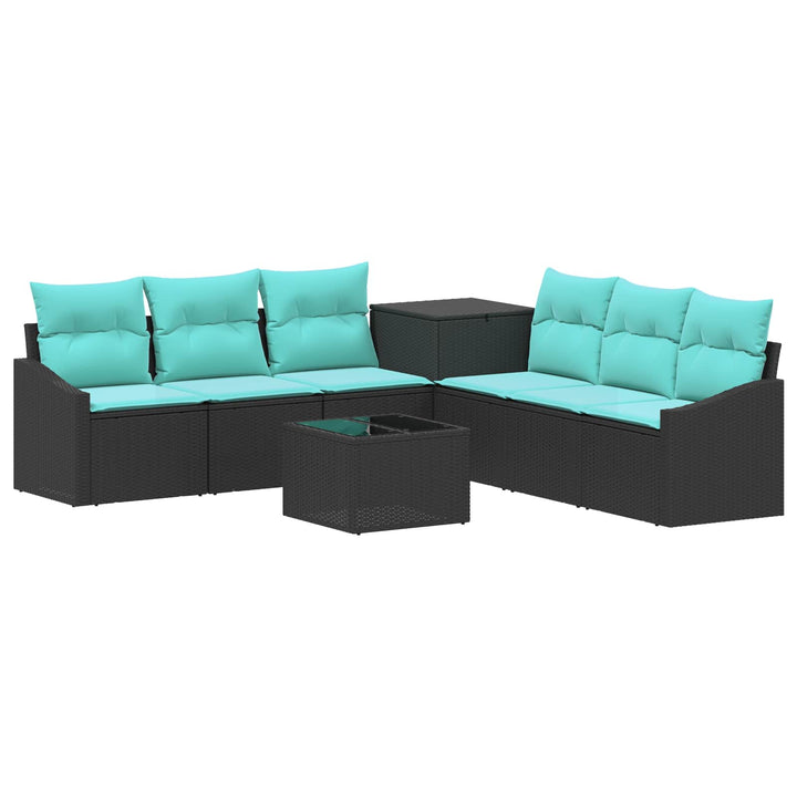 Sofa Sæt 8 stk. Sort og Blå Poly Rattan og Stål
