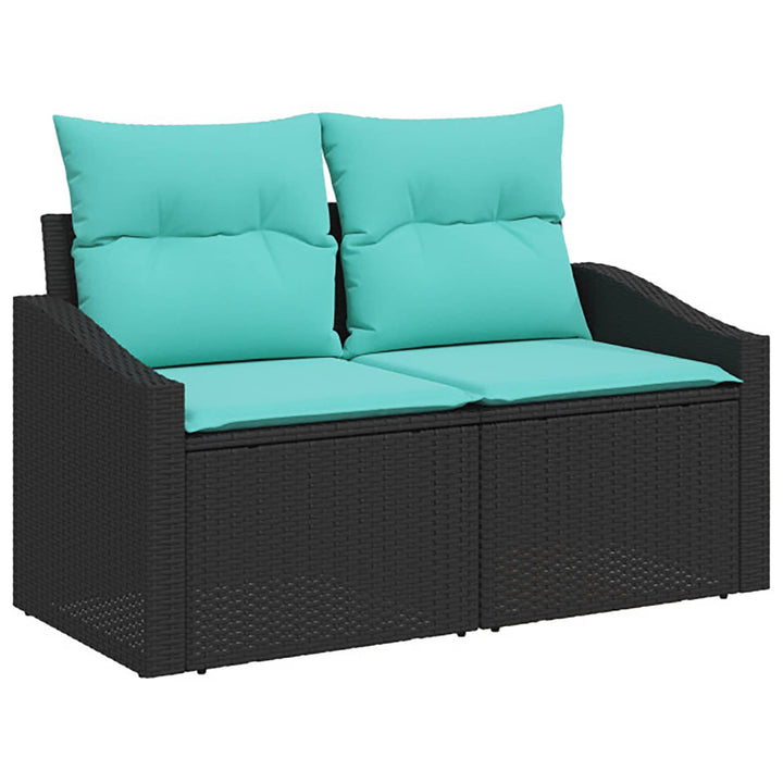 Sofa Sæt 8 stk. Sort og Blå Poly Rattan og Stål
