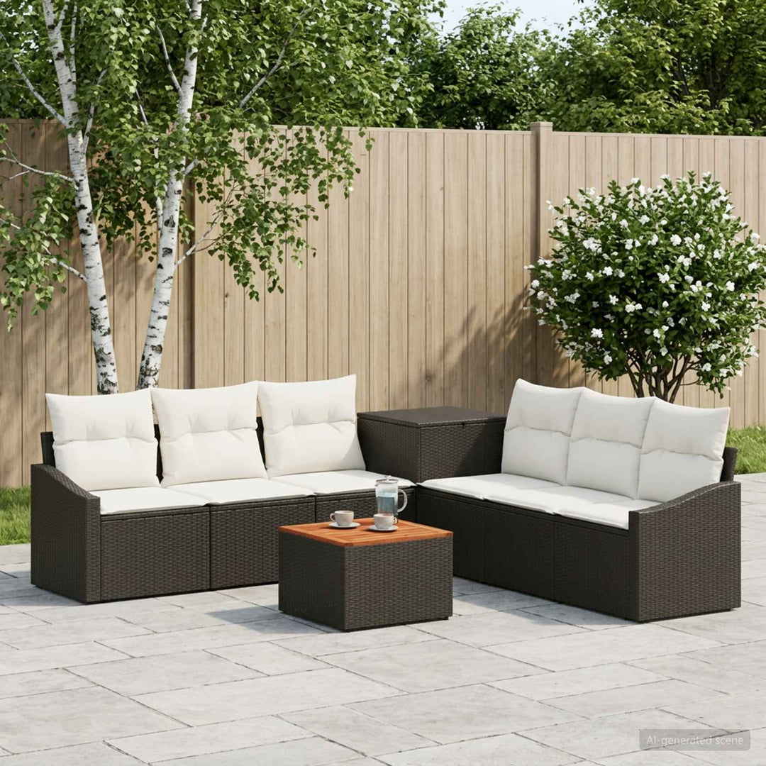 Sofa Sæt 8 stk. Sort og Cremehvid Poly Rattan og Stål