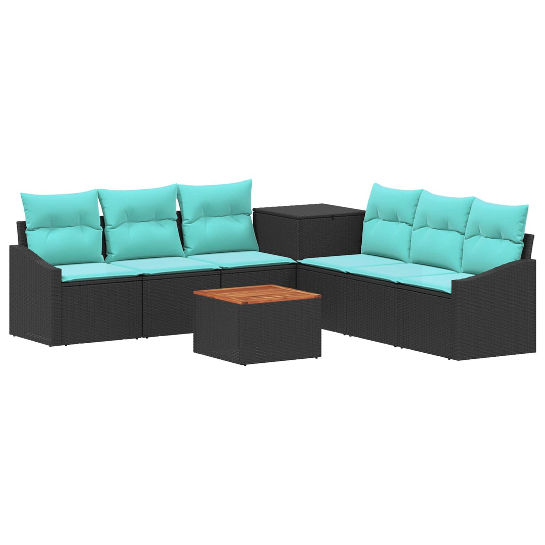 Sofa Sæt 8 stk. Sort og Blå Poly Rattan og Stål