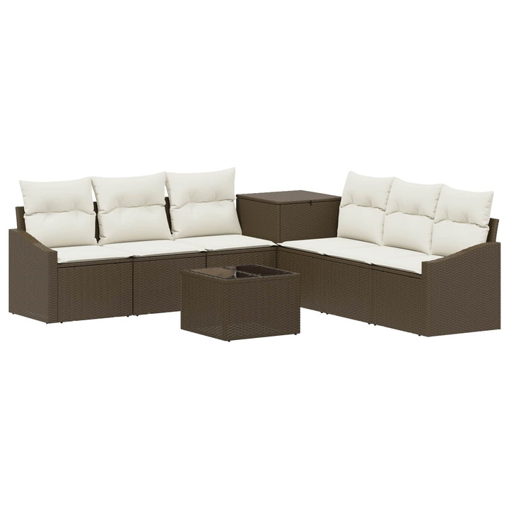 Sofa Sæt 8 stk. Brun og Creme Hvid Poly Rattan og Stål