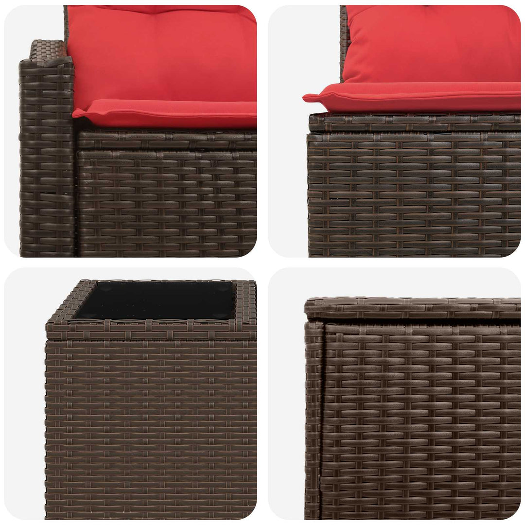 Sofa Sæt 8 stk. Brun og Rød Poly Rattan og Stål