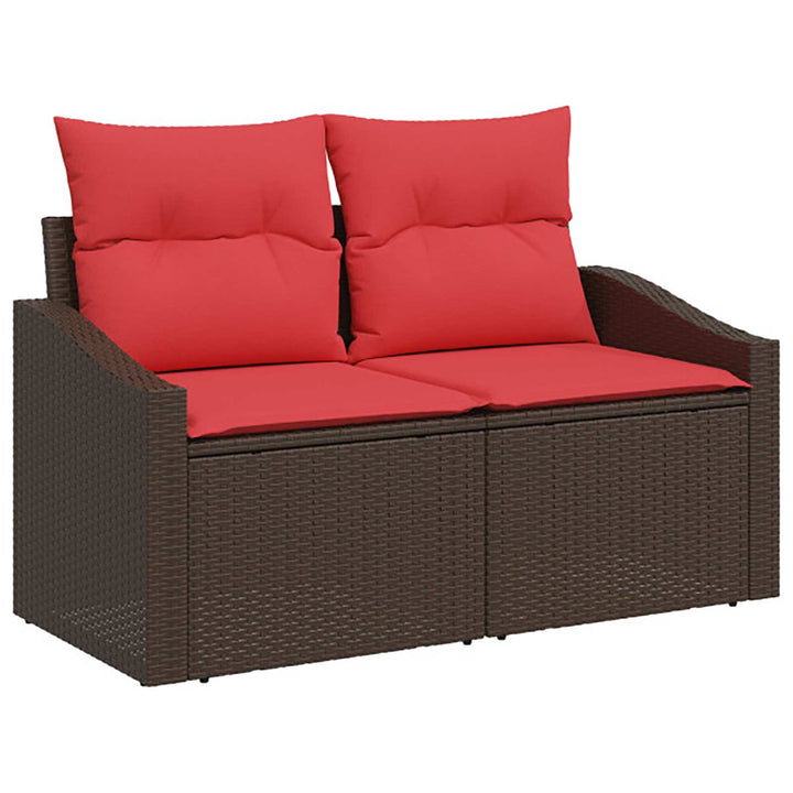 Sofa Sæt 8 stk. Brun og Rød Poly Rattan og Stål