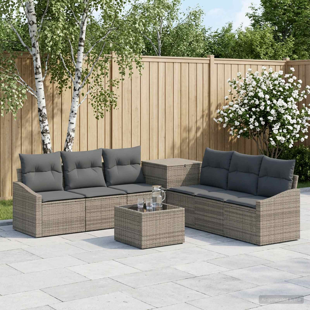 Sofa Sæt 8 stk. Grå og Mørkegrå Poly Rattan og Stål
