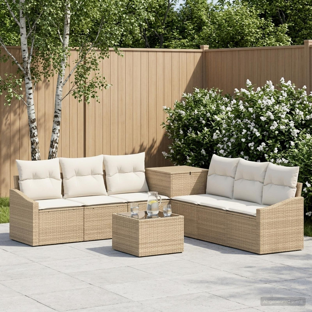 Sofa Sæt 8 stk. Beige og cremehvid Poly Rattan og Stål