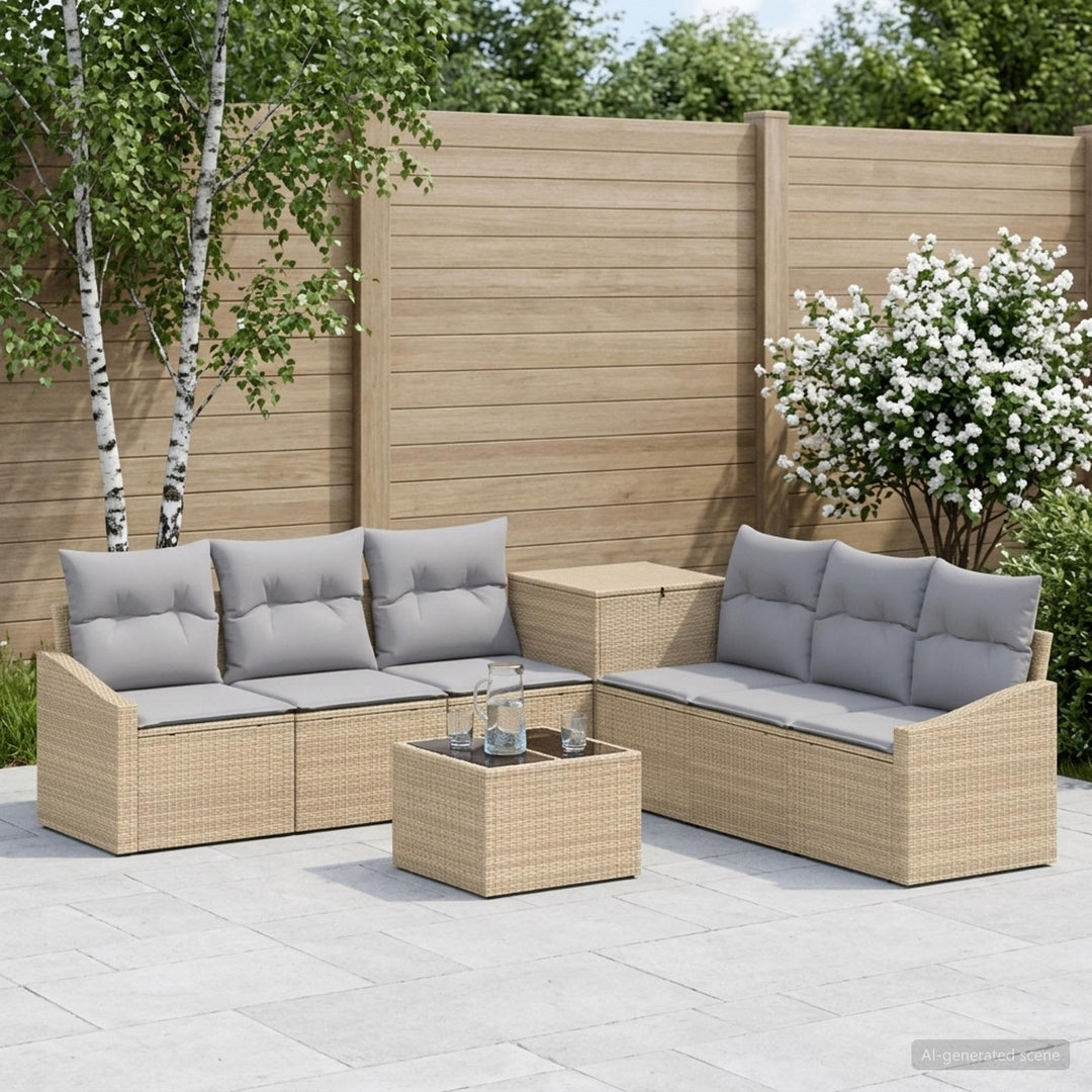 Sofa Sæt 8 stk. Beige og lys grå Poly Rattan og Stål