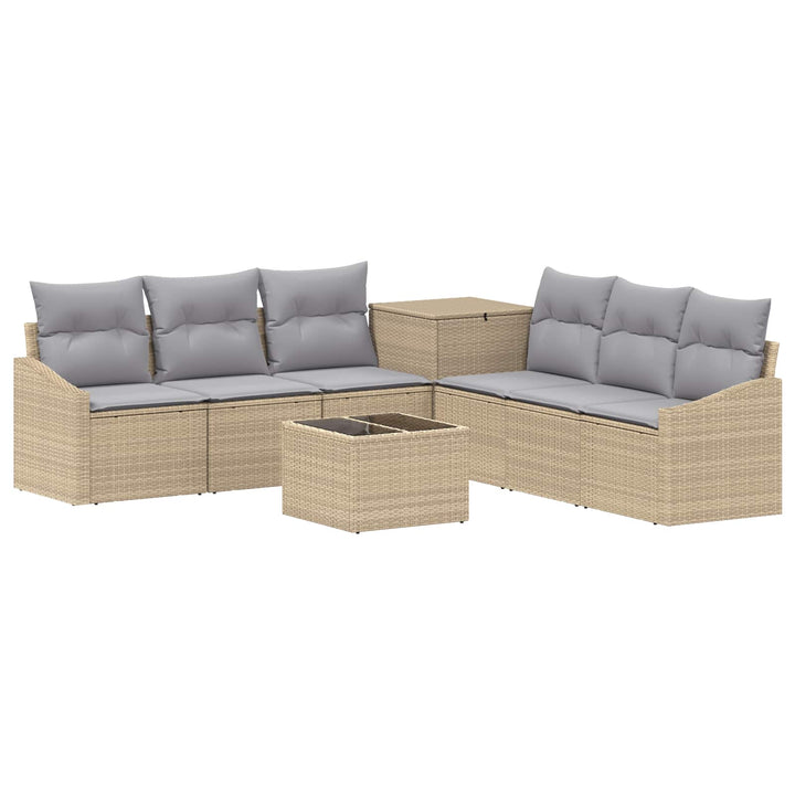Sofa Sæt 8 stk. Beige og lys grå Poly Rattan og Stål