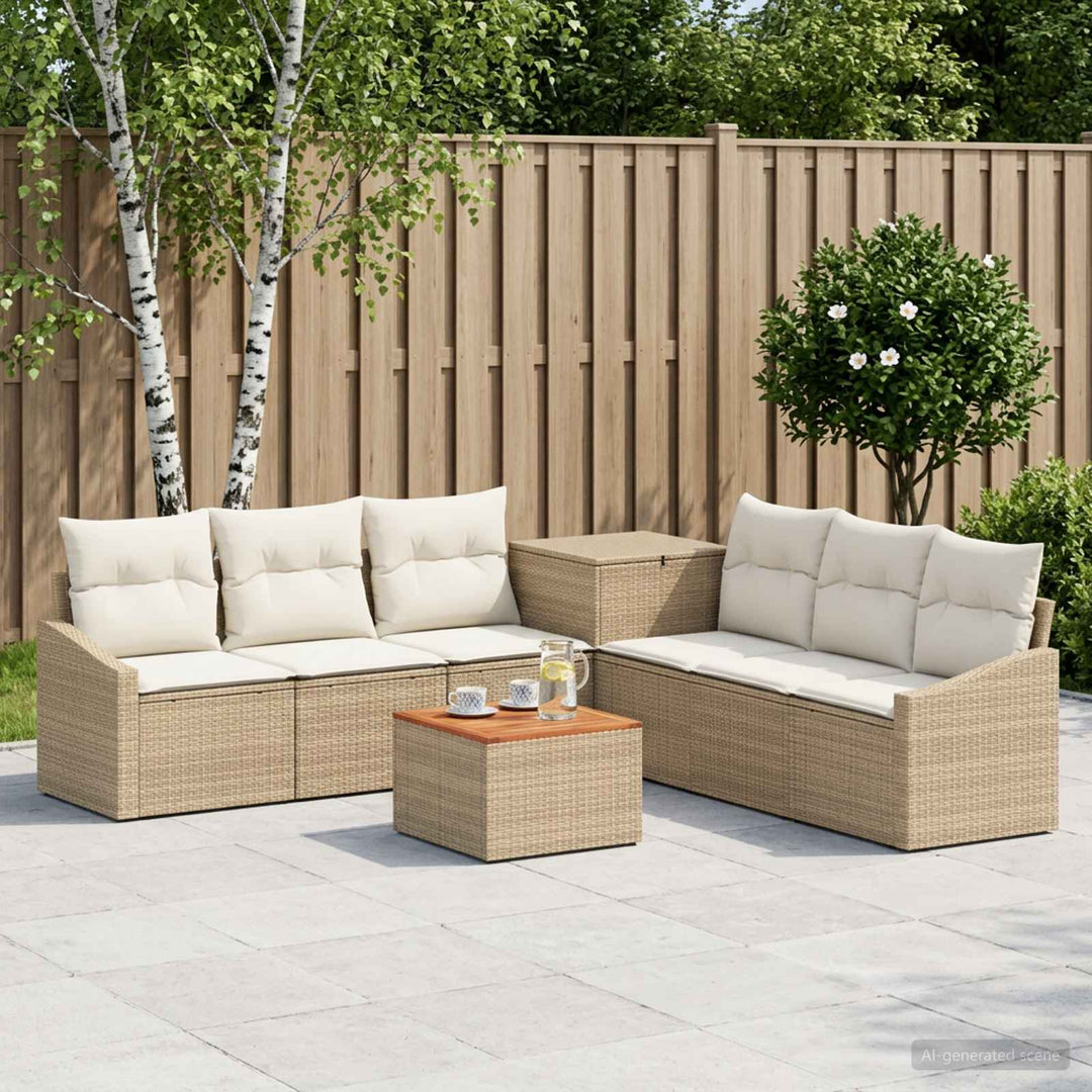 Sofa Sæt 8 stk. Beige og cremehvid Poly Rattan og Stål