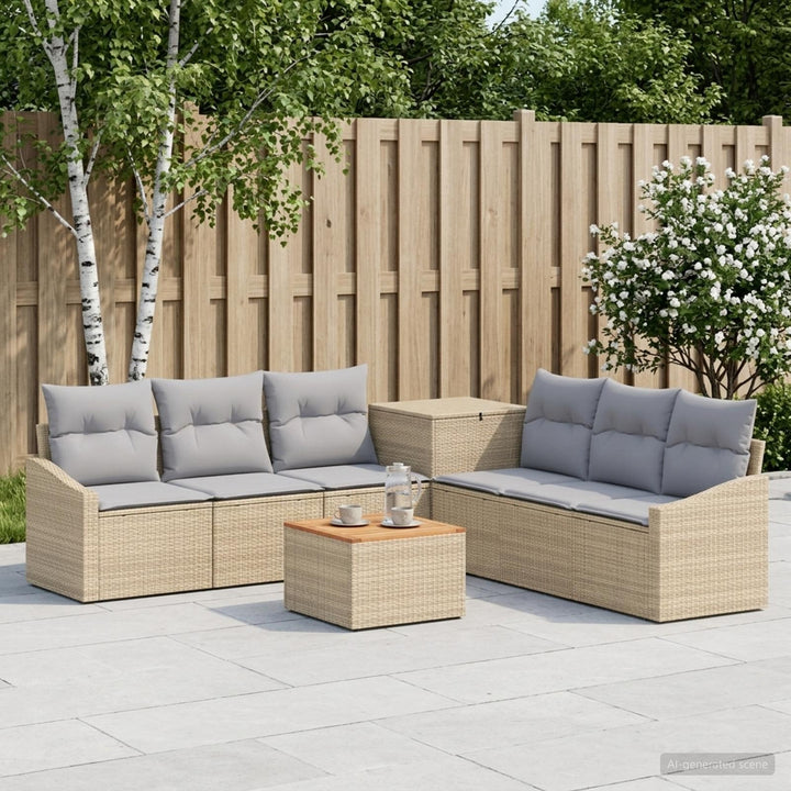 Sofa Sæt 8 stk. Beige og lys grå Poly Rattan og Stål