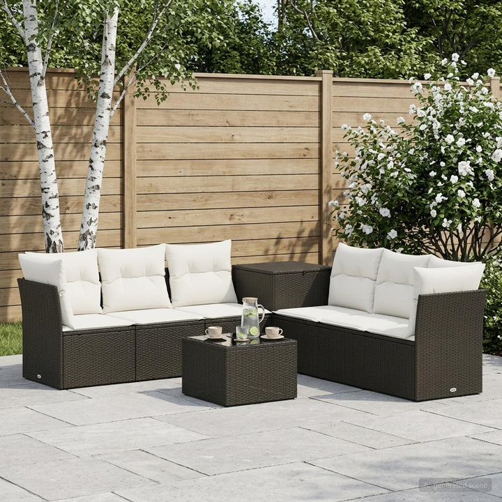 Sofa Sæt 8 stk. Sort og Cremehvid Poly Rattan og Stål