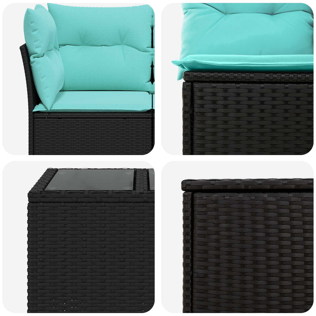 Sofa Sæt 8 stk. Sort og Blå Poly Rattan og Stål