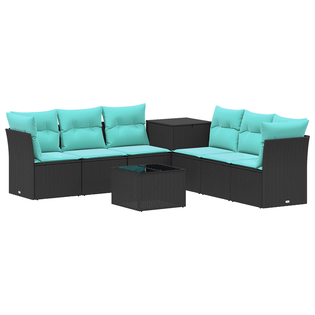 Sofa Sæt 8 stk. Sort og Blå Poly Rattan og Stål