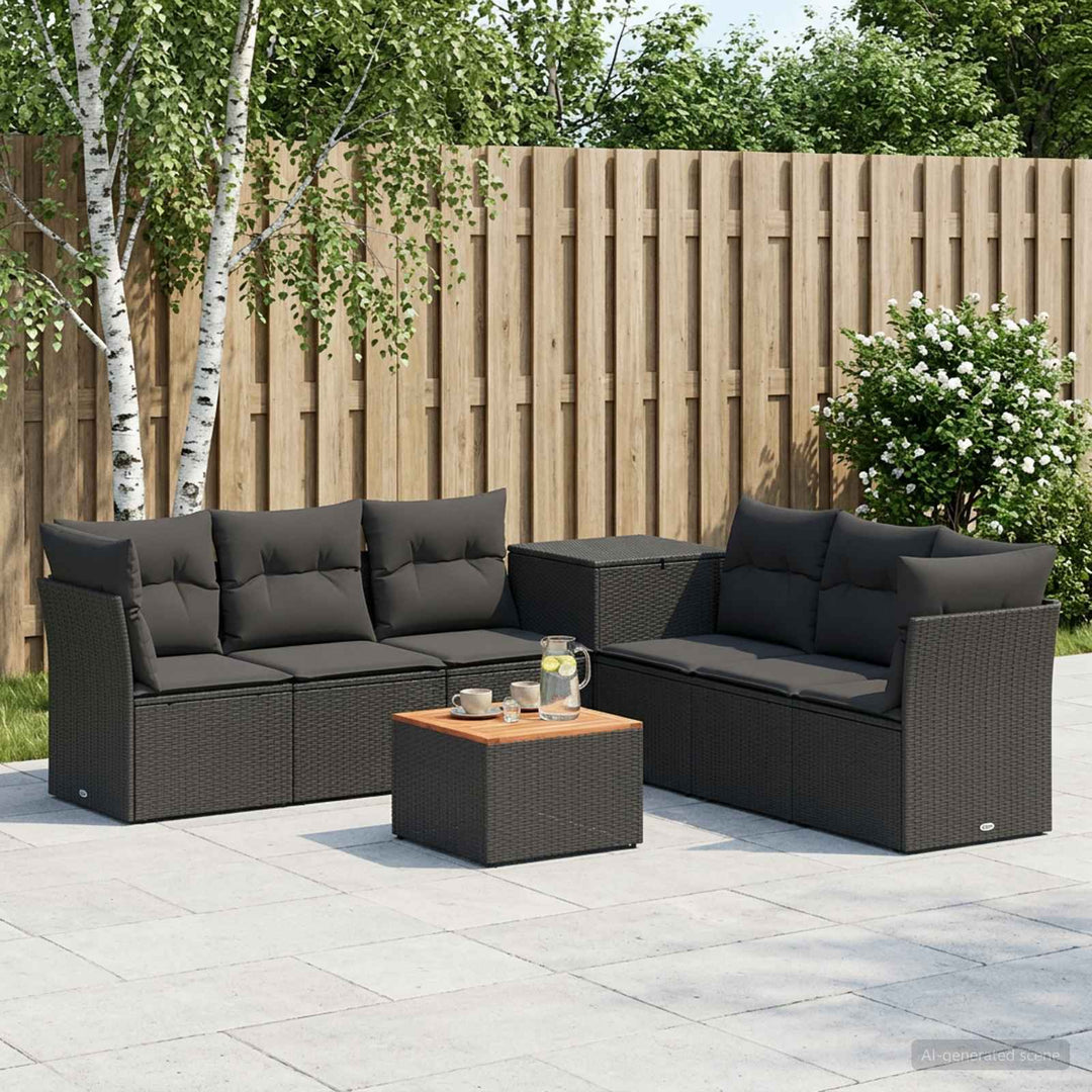Sofa Sæt 8 stk. Sort Poly Rattan og Stål