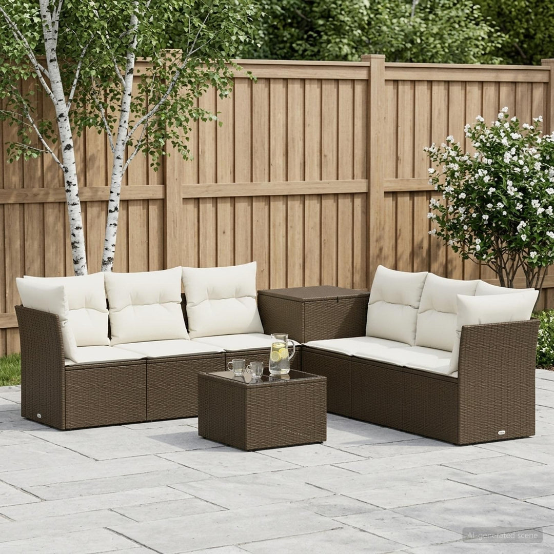 Sofa Sæt 8 stk. Brun og Creme Hvid Poly Rattan og Stål
