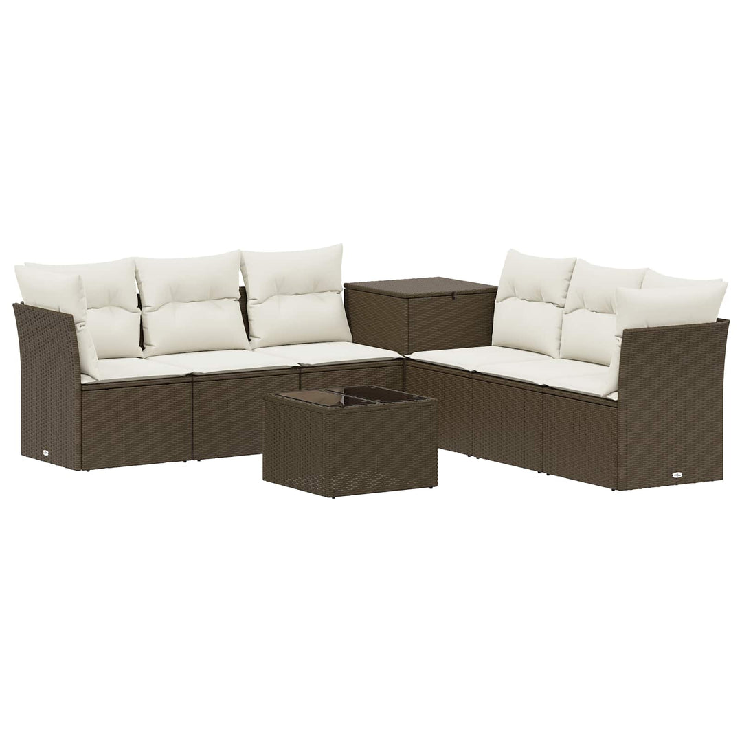 Sofa Sæt 8 stk. Brun og Creme Hvid Poly Rattan og Stål