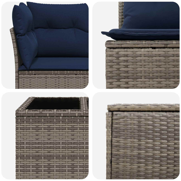 Sofa Sæt 8 stk. Grå og Marineblå Poly Rattan og Stål