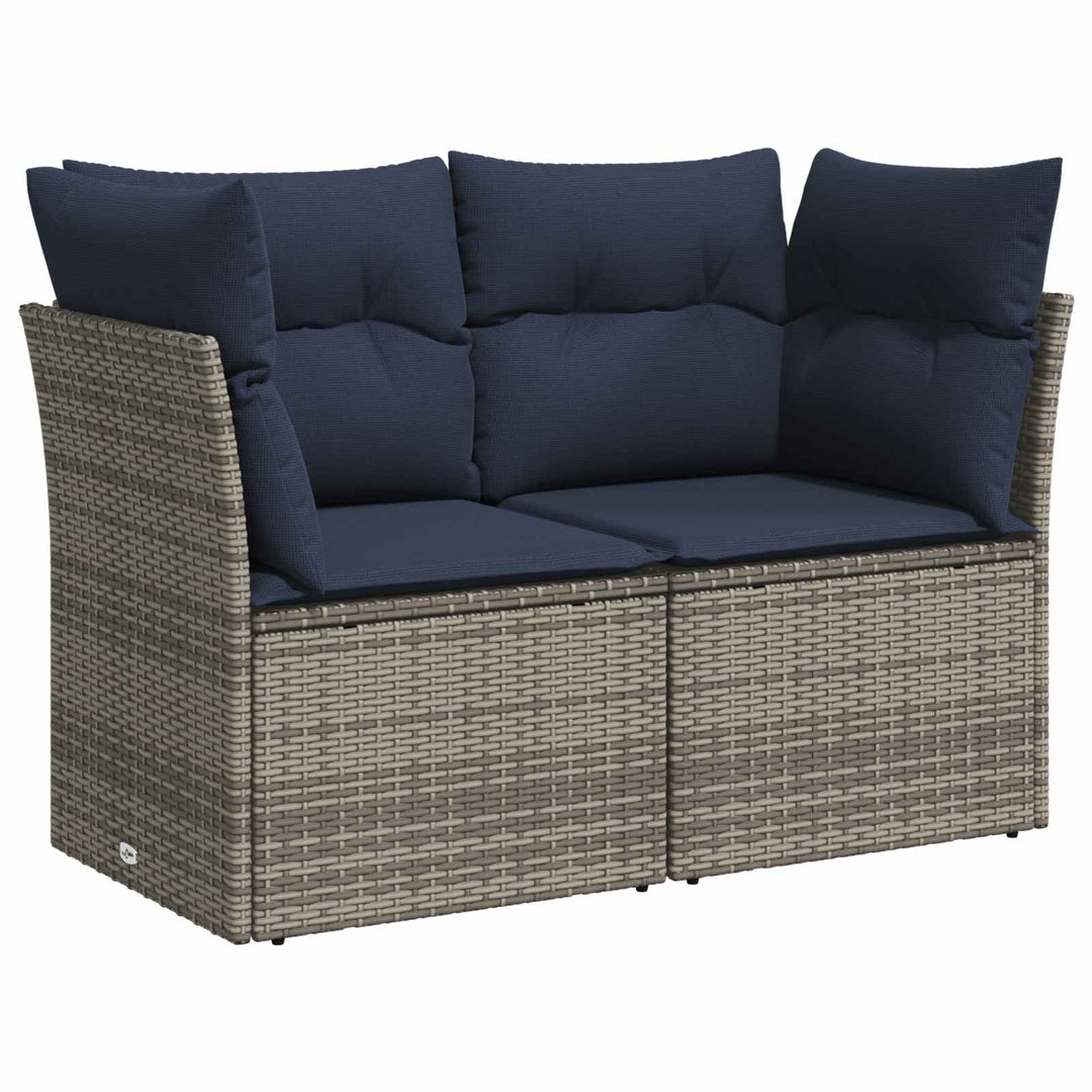 Sofa Sæt 8 stk. Grå og Marineblå Poly Rattan og Stål
