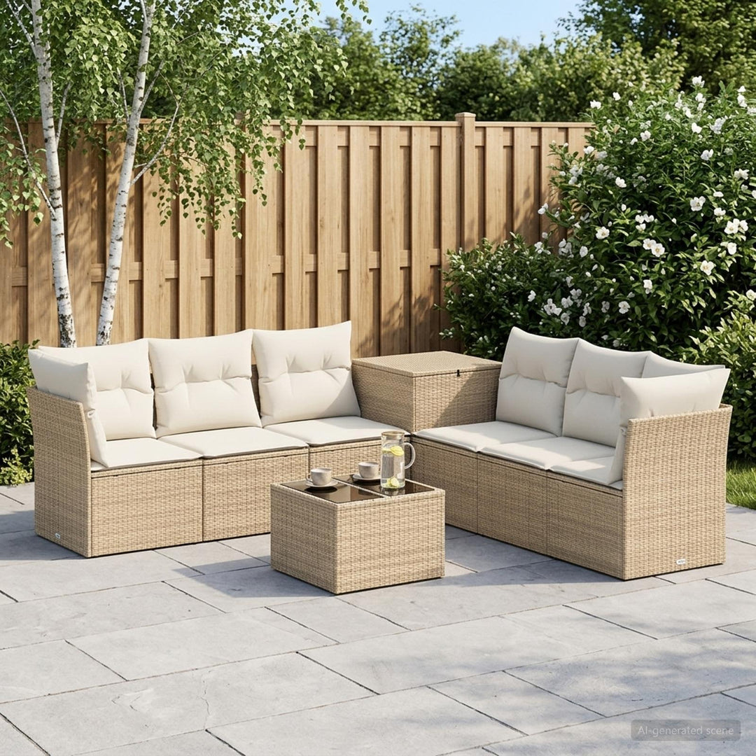 Sofa Sæt 8 stk. Beige og cremehvid Poly Rattan og Stål