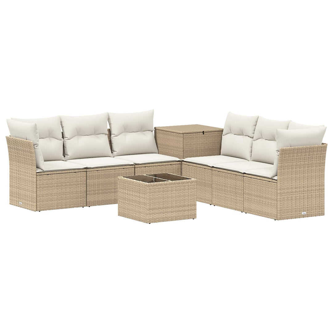 Sofa Sæt 8 stk. Beige og cremehvid Poly Rattan og Stål