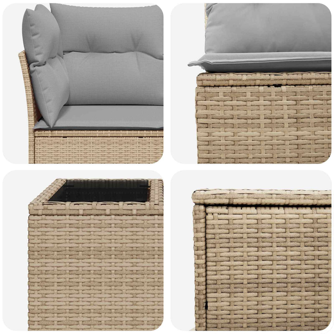 Sofa Sæt 8 stk. Beige og lys grå Poly Rattan og Stål
