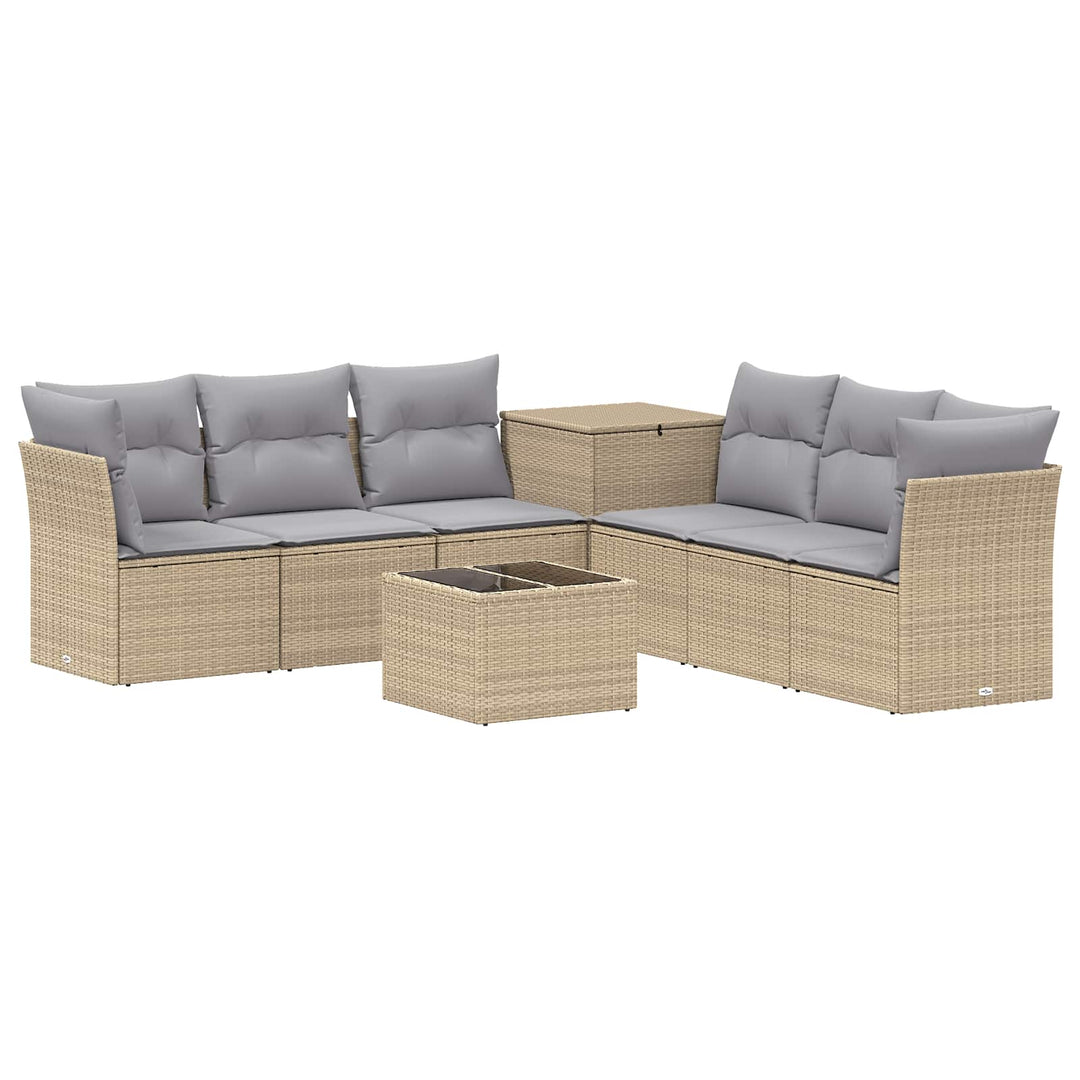 Sofa Sæt 8 stk. Beige og lys grå Poly Rattan og Stål