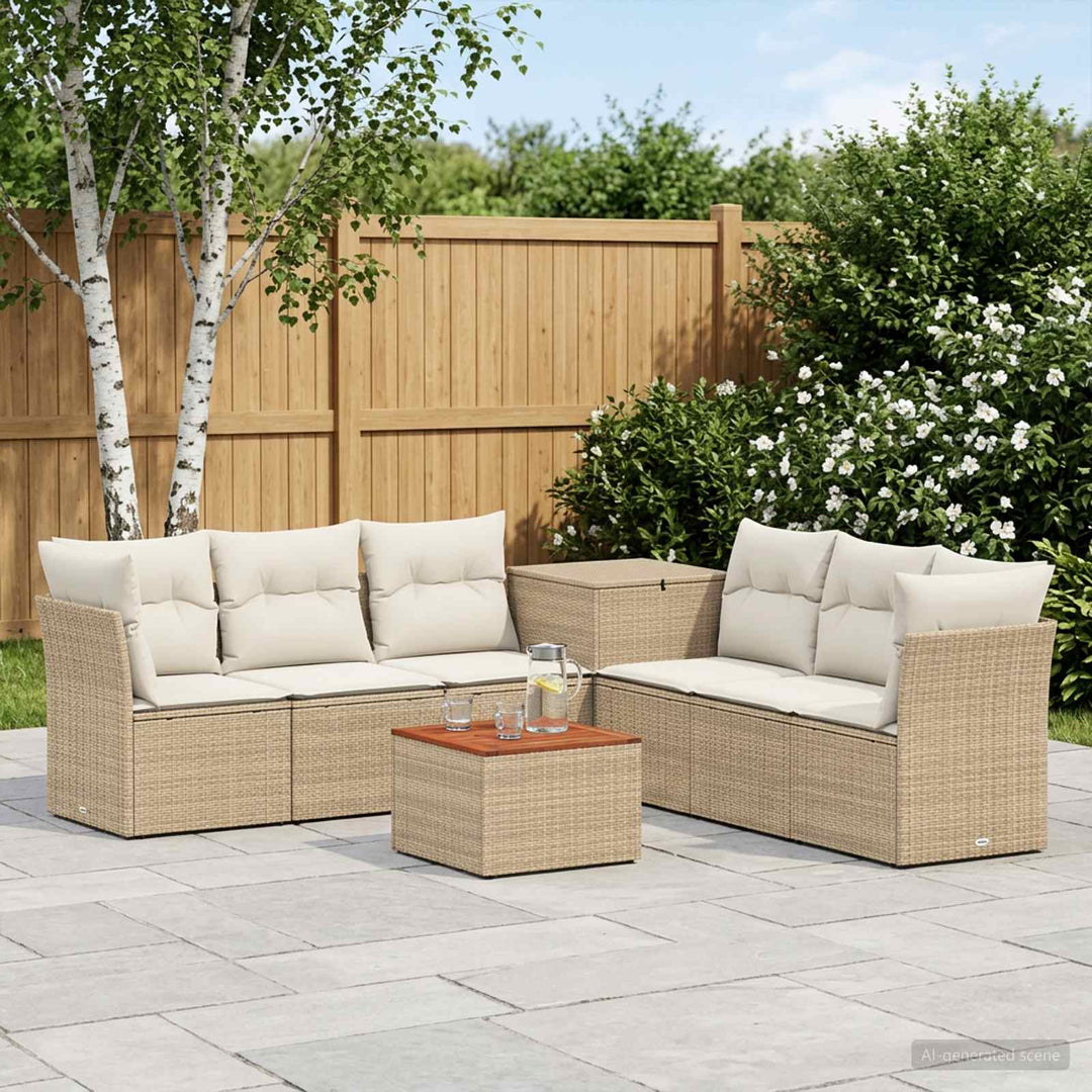 Sofa Sæt 8 stk. Beige og cremehvid Poly Rattan og Stål