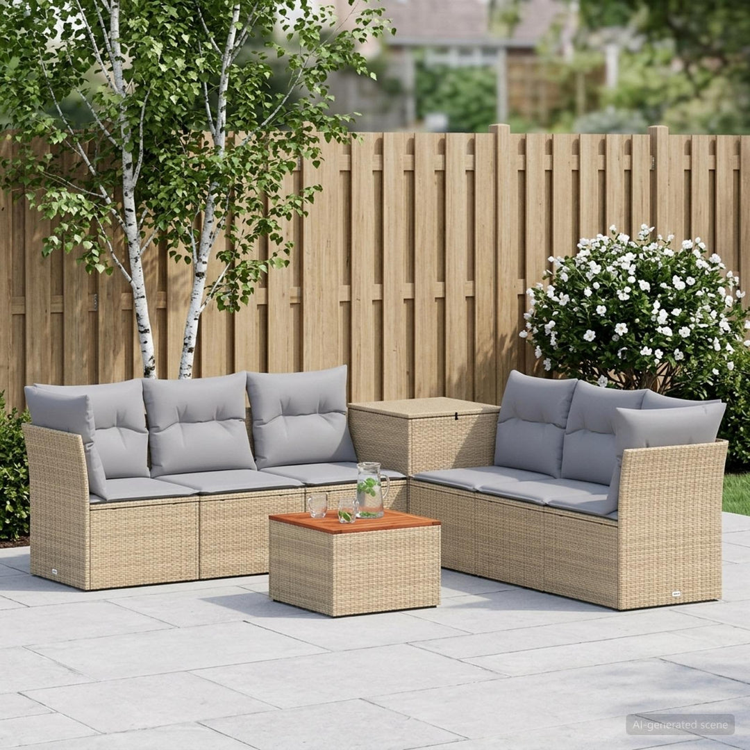 Sofa Sæt 8 stk. Beige og lys grå Poly Rattan og Stål