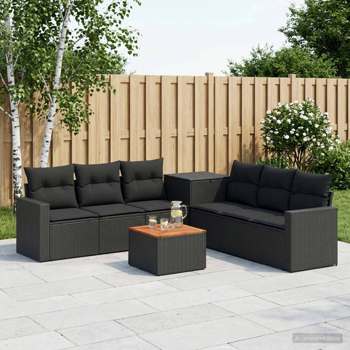 Sofa Sæt 8 stk. Sort Poly Rattan og Stål