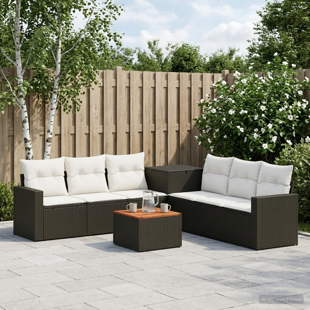 Sofa Sæt 8 stk. Sort og Cremehvid Poly Rattan og Stål