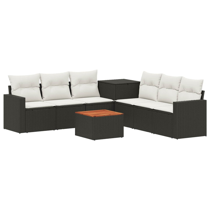 Sofa Sæt 8 stk. Sort og Cremehvid Poly Rattan og Stål