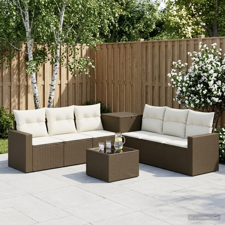 Sofa Sæt 8 stk. Brun og Creme Hvid Poly Rattan og Stål