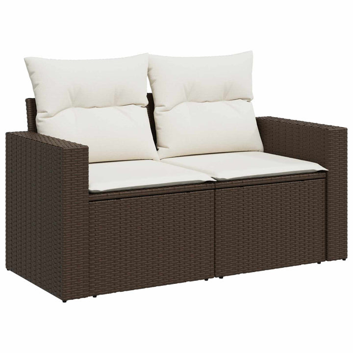 Sofa Sæt 8 stk. Brun og Creme Hvid Poly Rattan og Stål