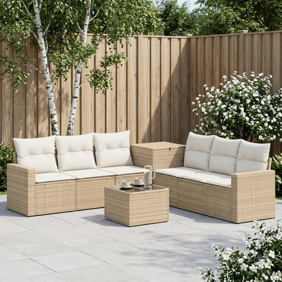 Sofa Sæt 8 stk. Beige og cremehvid Poly Rattan og Stål
