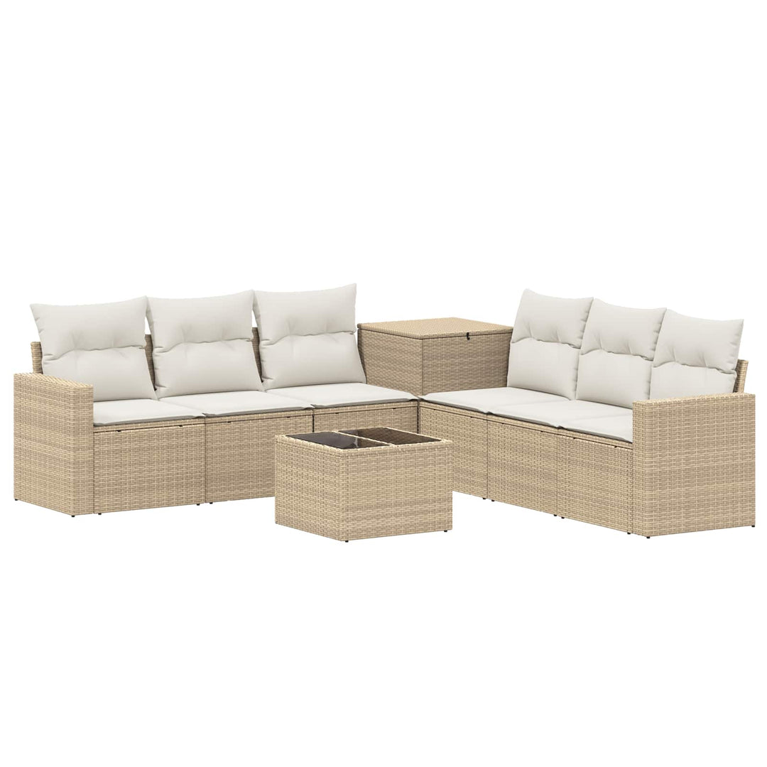 Sofa Sæt 8 stk. Beige og cremehvid Poly Rattan og Stål