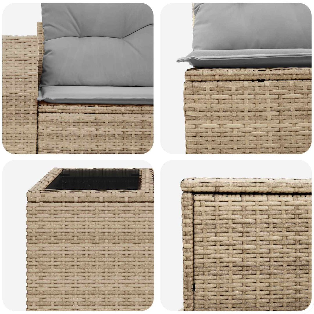 Sofa Sæt 8 stk. Beige og lys grå Poly Rattan og Stål