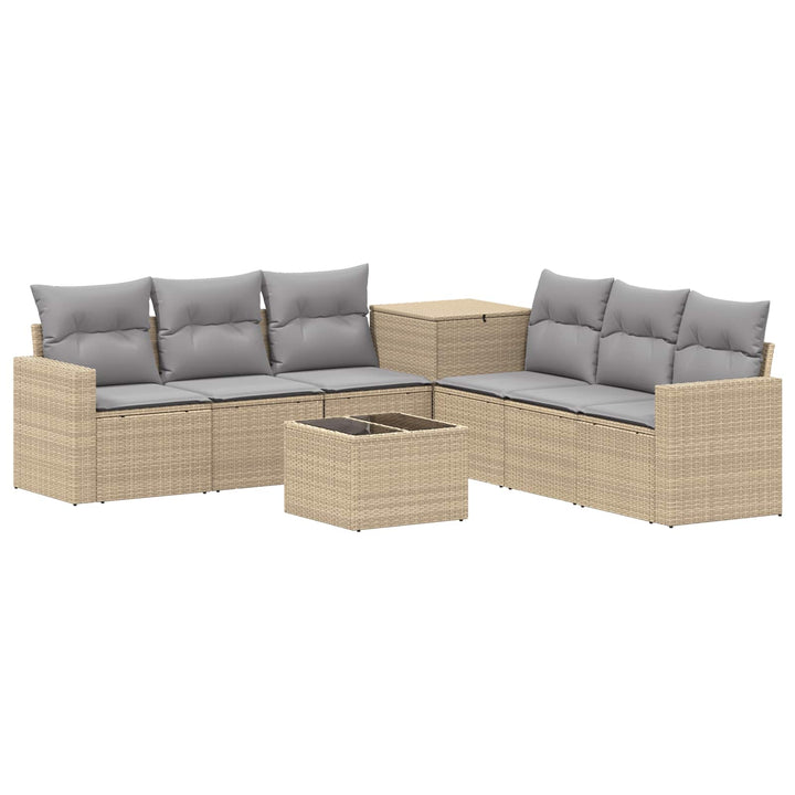 Sofa Sæt 8 stk. Beige og lys grå Poly Rattan og Stål