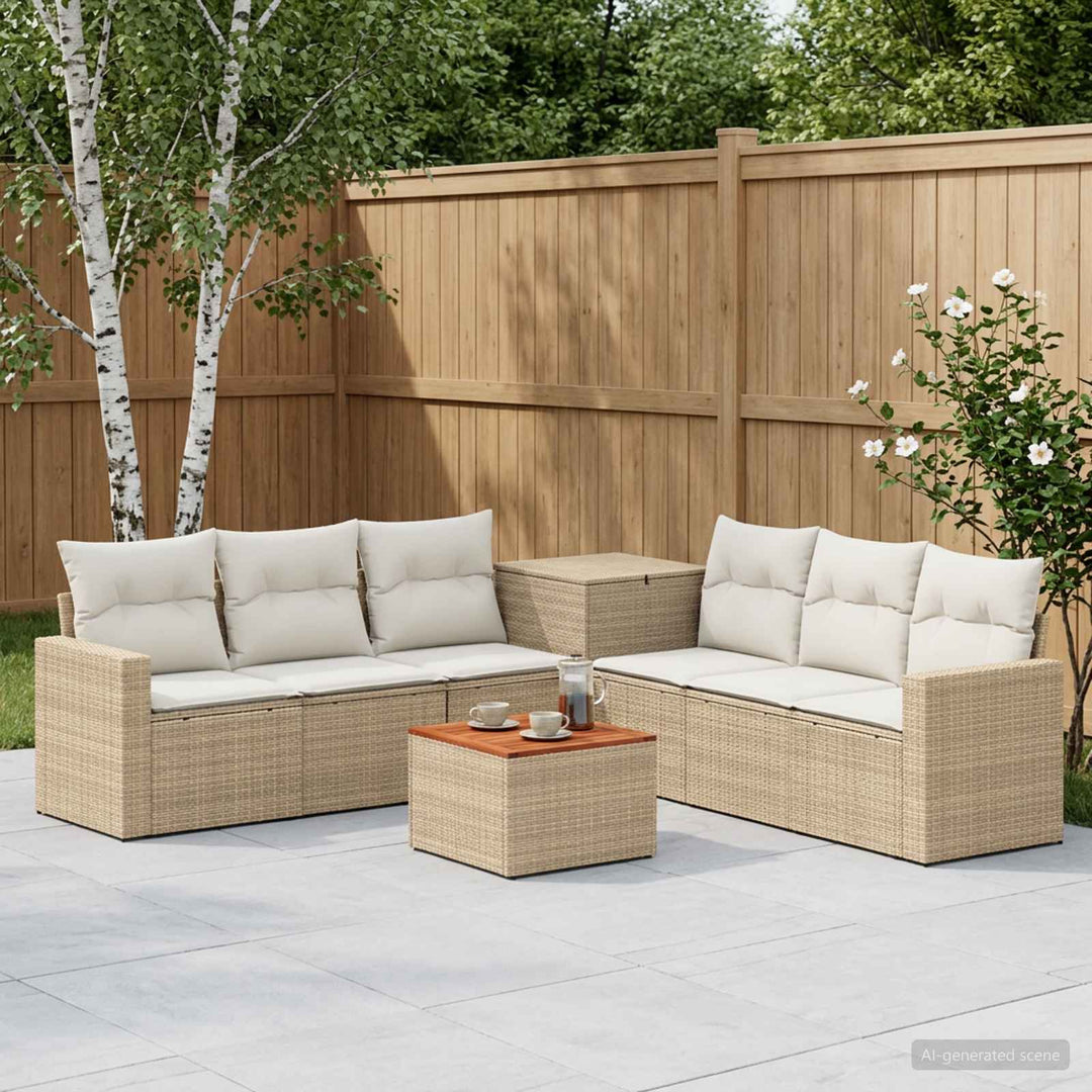 Sofa Sæt 8 stk. Beige og cremehvid Poly Rattan og Stål