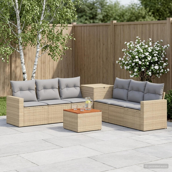 Sofa Sæt 8 stk. Beige og lys grå Poly Rattan og Stål