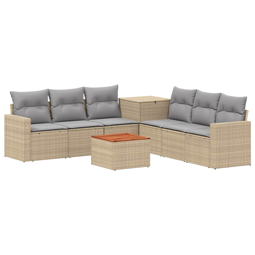 Sofa Sæt 8 stk. Beige og lys grå Poly Rattan og Stål