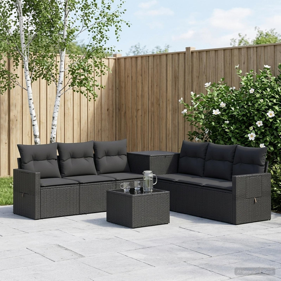 Sofa Sæt 8 stk. Sort Poly Rattan og Stål