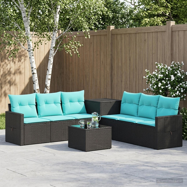 Sofa Sæt 8 stk. Sort og Blå Poly Rattan og Stål