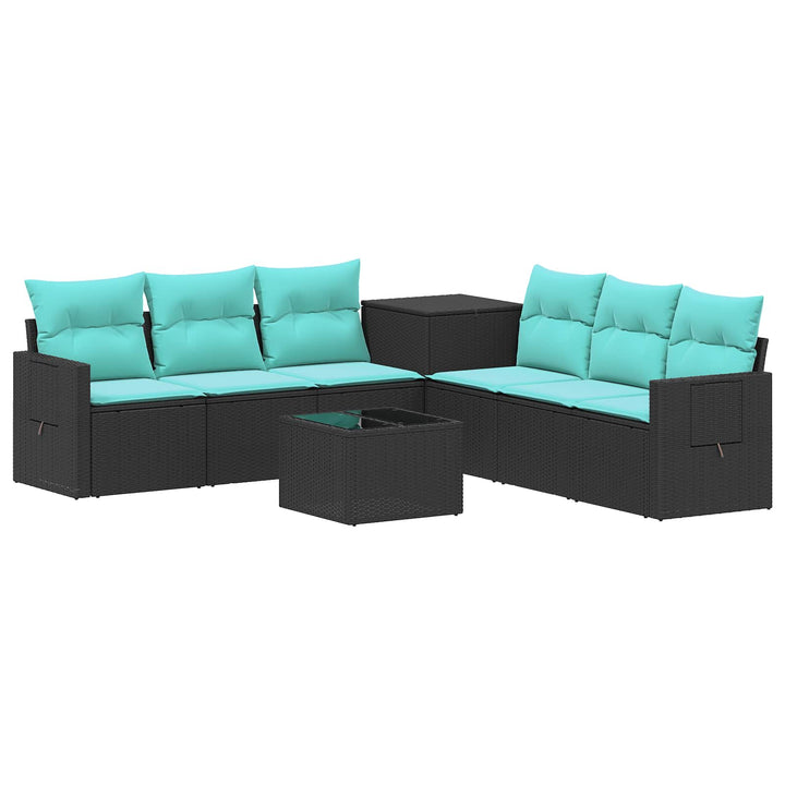 Sofa Sæt 8 stk. Sort og Blå Poly Rattan og Stål
