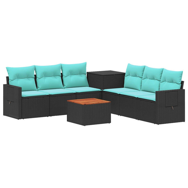 Sofa Sæt 8 stk. Sort og Blå Poly Rattan og Stål