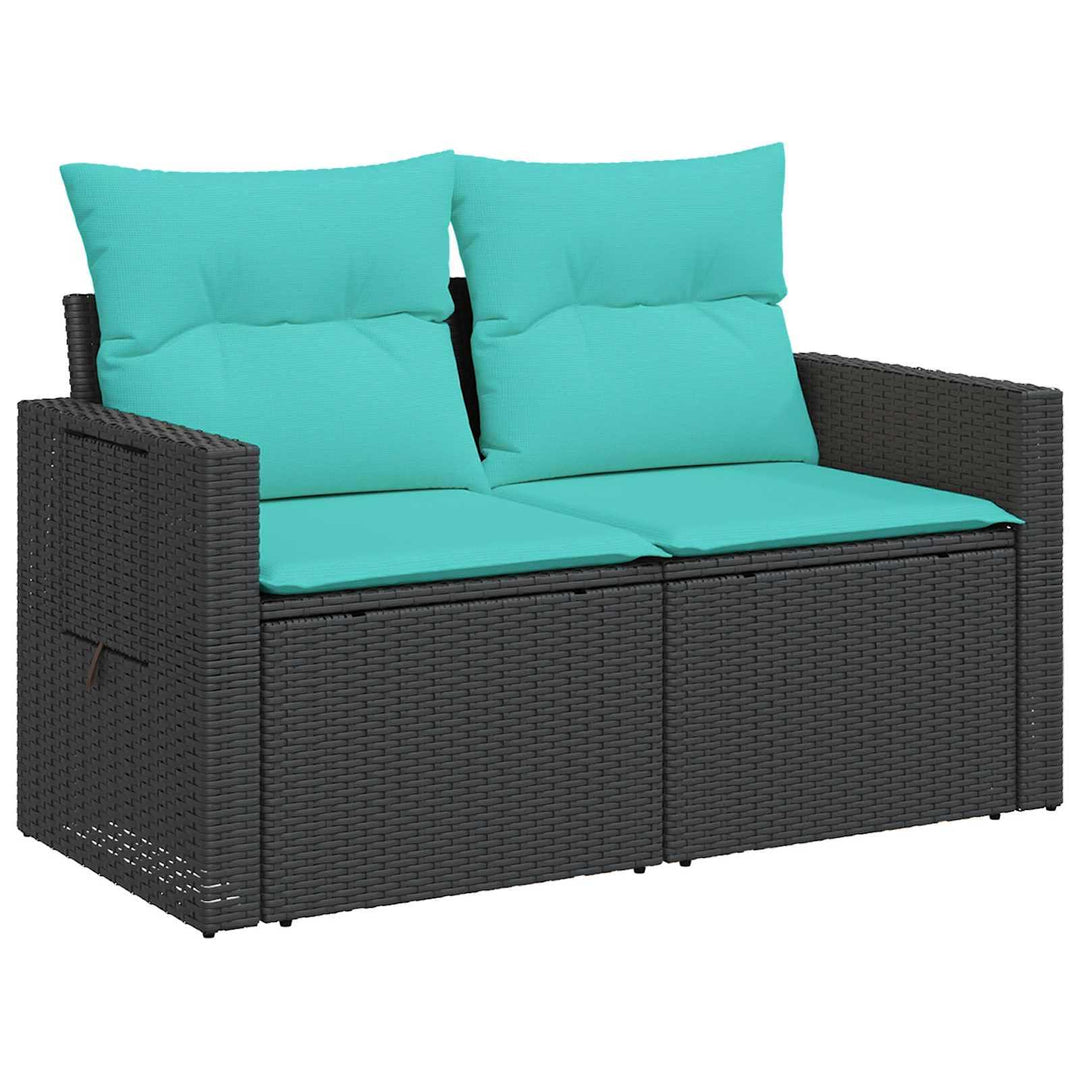 Sofa Sæt 8 stk. Sort og Blå Poly Rattan og Stål
