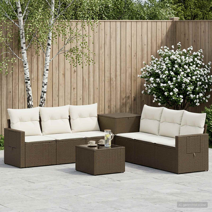 Sofa Sæt 8 stk. Brun og Creme Hvid Poly Rattan og Stål