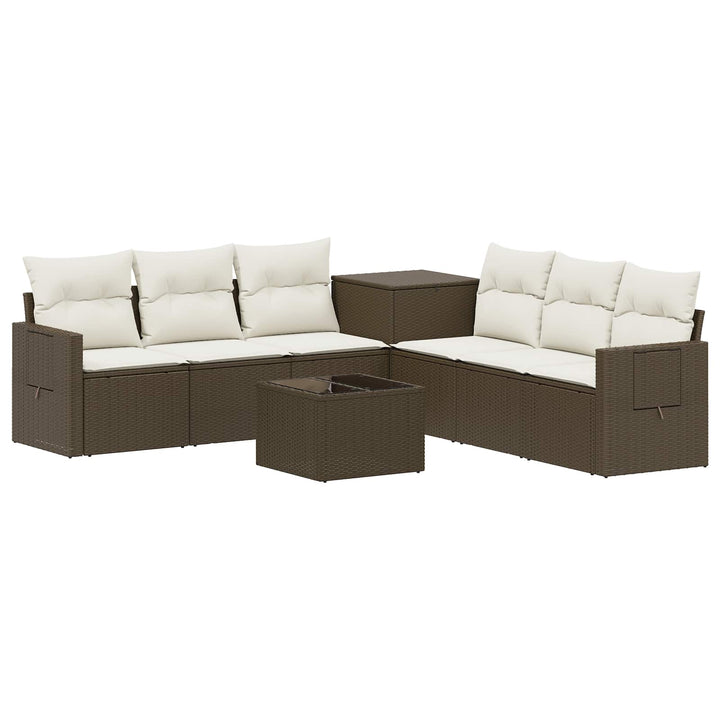 Sofa Sæt 8 stk. Brun og Creme Hvid Poly Rattan og Stål