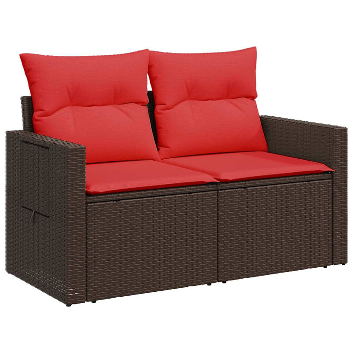 Sofa Sæt 8 stk. Brun og Rød Poly Rattan og Stål
