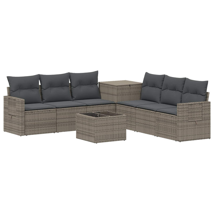Sofa Sæt 8 stk. Grå og Mørkegrå Poly Rattan og Stål